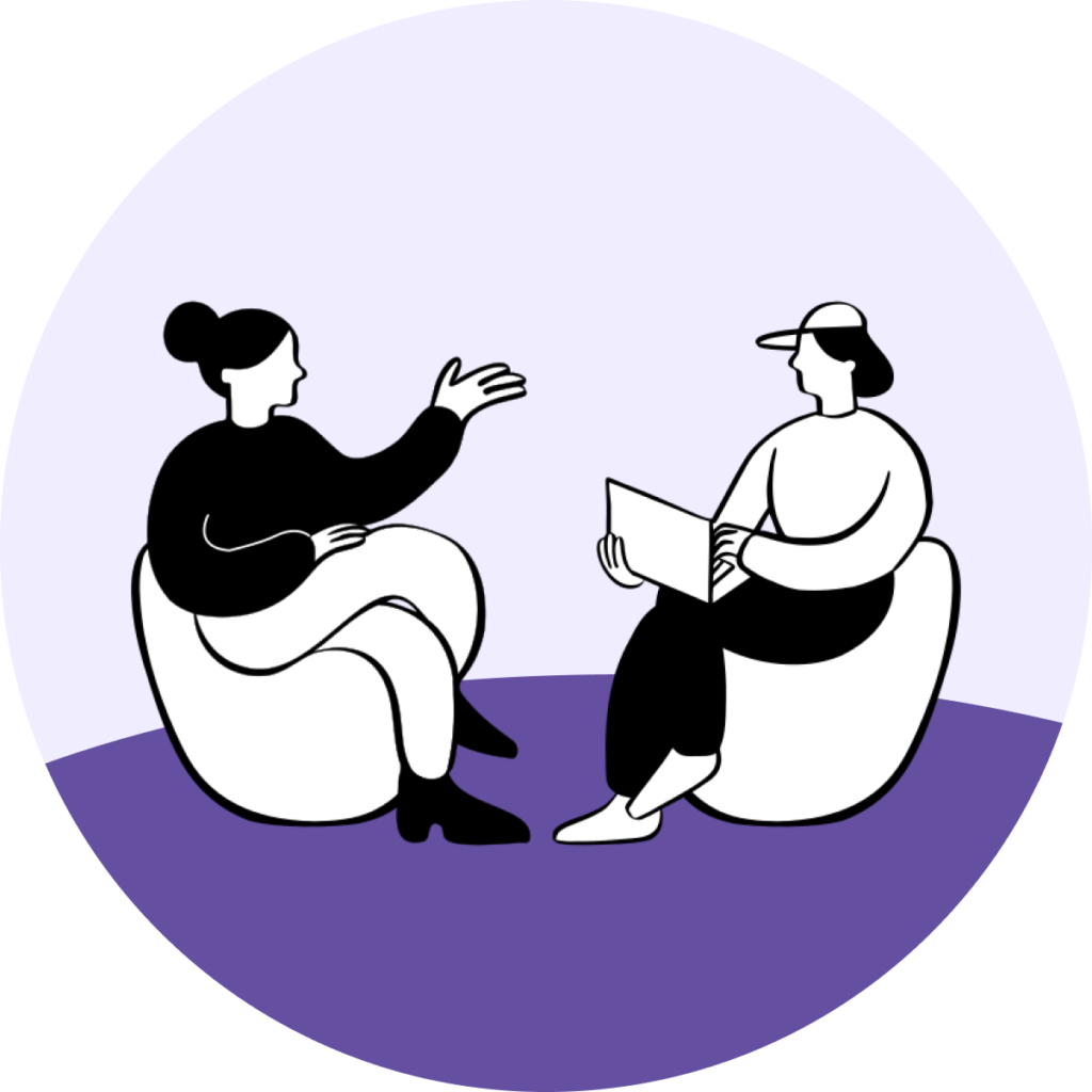 User interview or consulting session illustration showing collaborative discussion