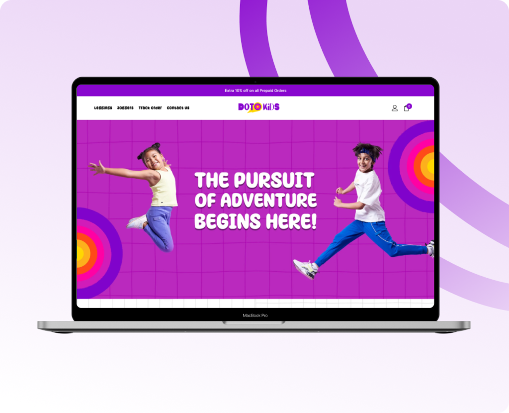 Dotokids website redesign for kids’ clothing brand showcasing colorful, playful theme and energetic visuals