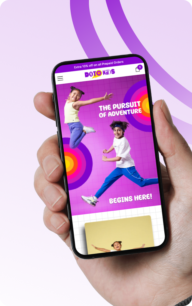 Dotokids website redesign for kids’ clothing brand showcasing colorful, playful theme and energetic visuals